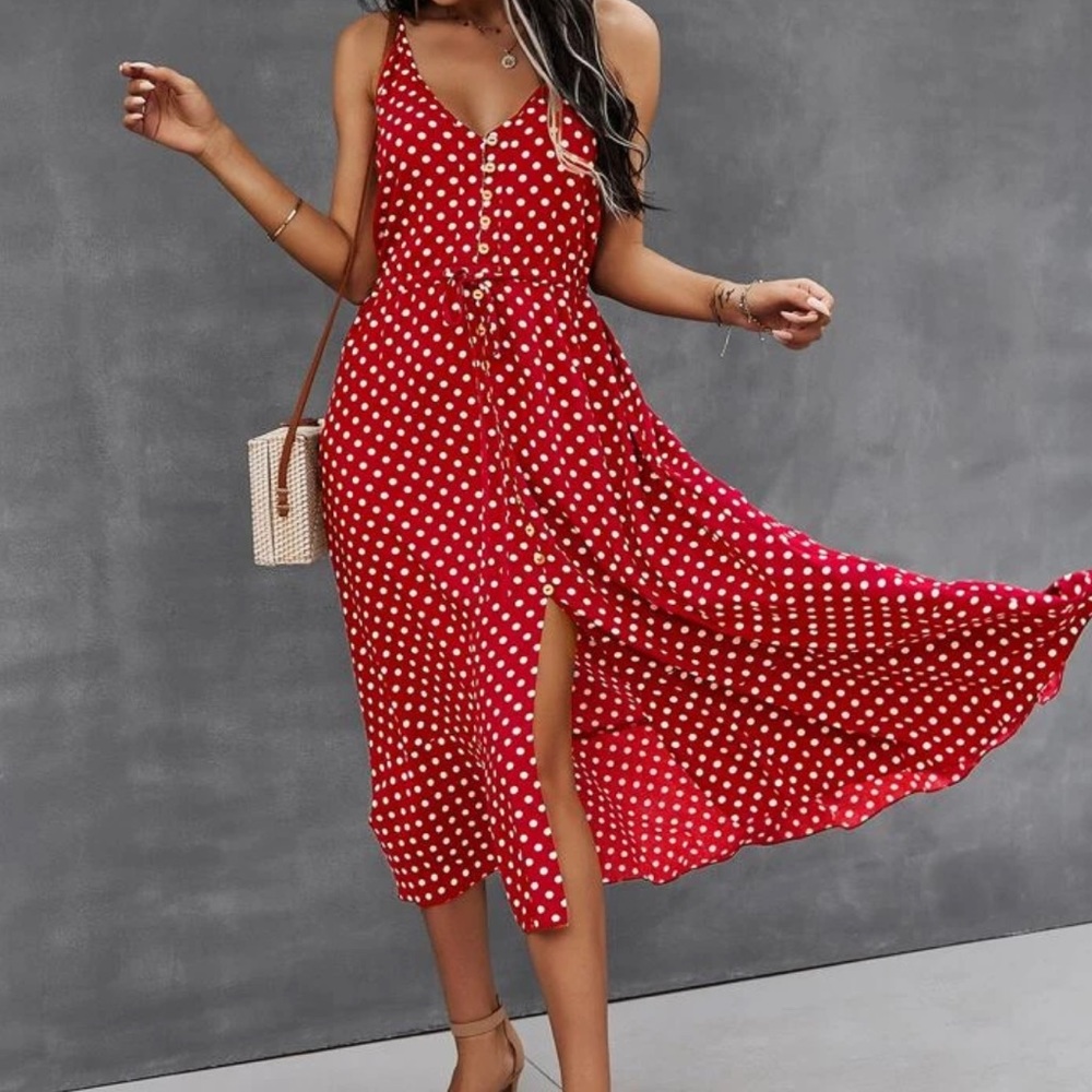 Boho gypsy dot drawstring waist cami dress - Picture 5 of 7